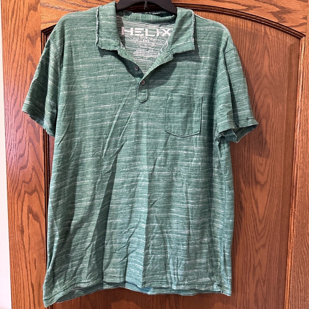 Men's Helix Green‎ Striped Short Sleeve Polo Shirt Pocket Size XL